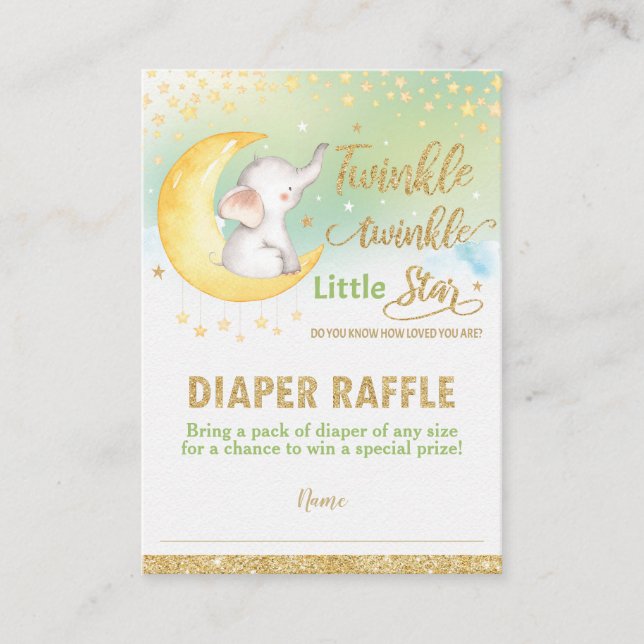 Twinkle Little Star Elephant Neutral Diaper Raffle Enclosure Card (Front)
