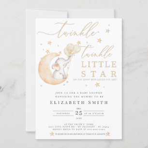 Twinkle Little Star Elephant Yellow Baby Shower Invitation