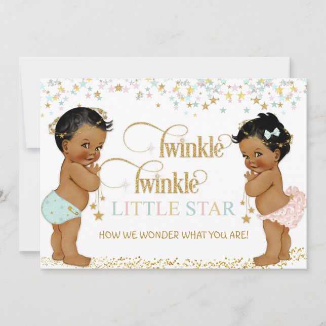 Twinkle Little Star Ethnic Baby Gender Neutral Invitation (Front)