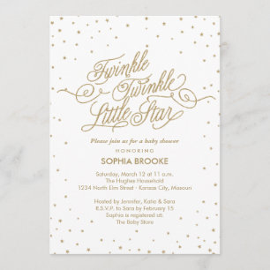 Twinkle Little Star Fancy Gold & White Baby Shower Invitation