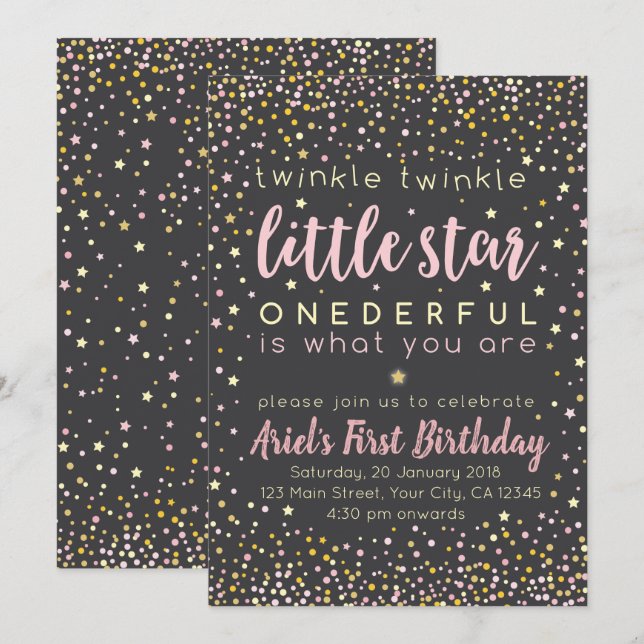 Twinkle Little Star First Birthday Invitation (Front/Back)