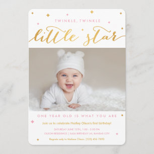 Twinkle Little Star First Birthday Invitation Girl