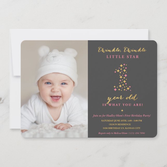 Twinkle Little Star First Birthday Invitations (Front)