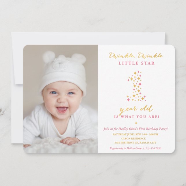 Twinkle Little Star First Birthday Invitations (Front)