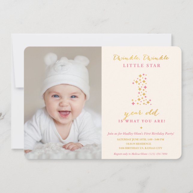 Twinkle Little Star First Birthday Invitations (Front)