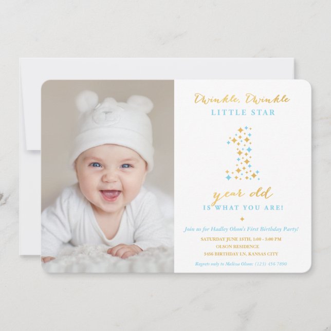 Twinkle Little Star First Birthday Invitations Boy (Front)