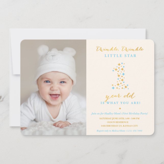 Twinkle Little Star First Birthday Invitations Boy (Front)
