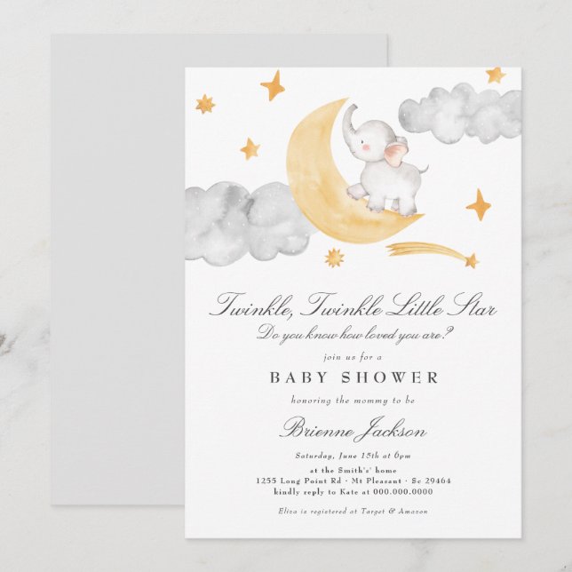 Twinkle Little Star Gender Neutral Baby Shower Invitation (Front/Back)