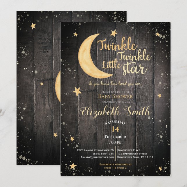 Twinkle little star gender neutral baby shower invitation (Front/Back)