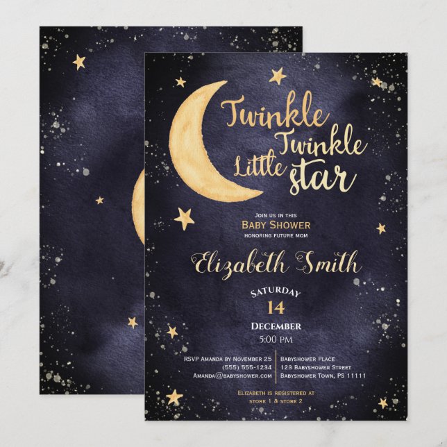 Twinkle little star gender neutral babyshower invitation (Front/Back)