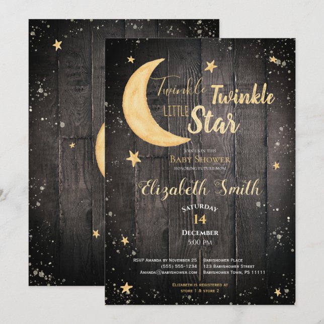 Twinkle little star gender neutral babyshower invitation (Front/Back)