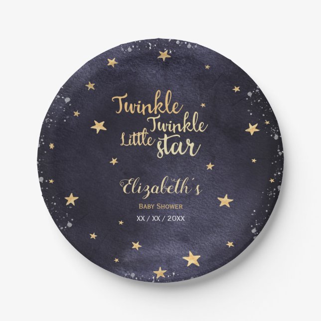 Twinkle little star gender neutral babyshower paper plate (Front)