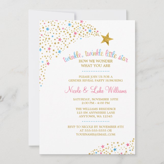 Twinkle Little Star Gender Reveal Baby Shower Invitation (Front)