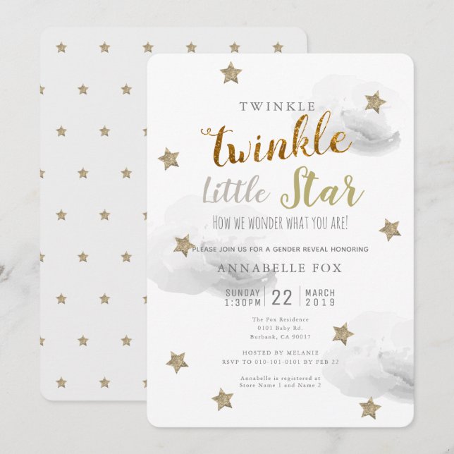 Twinkle Little Star Gender Reveal Baby Shower Invitation (Front/Back)