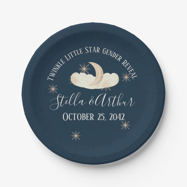 Twinkle Little Star Gender Reveal Celestial Paper Plate (Front)