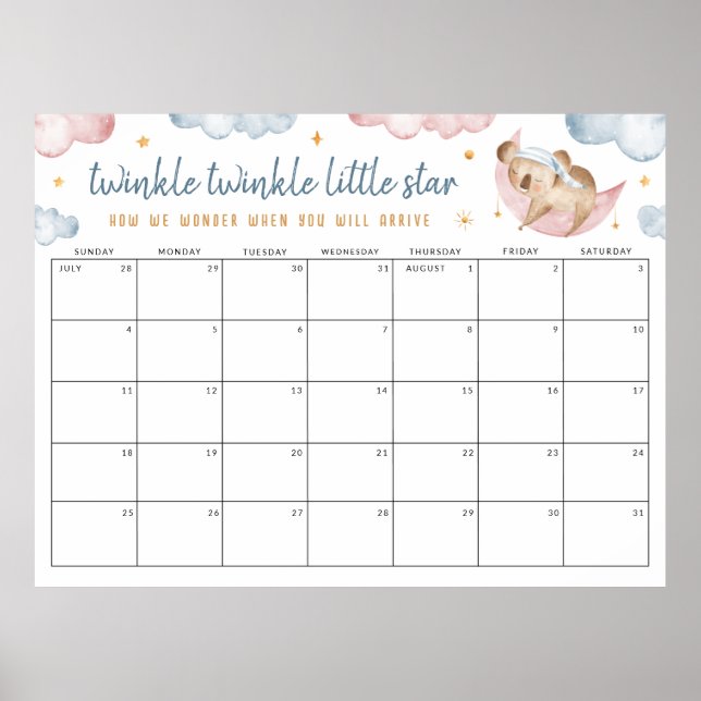 Twinkle Little Star Gender Reveal Guess the date Poster (Front)