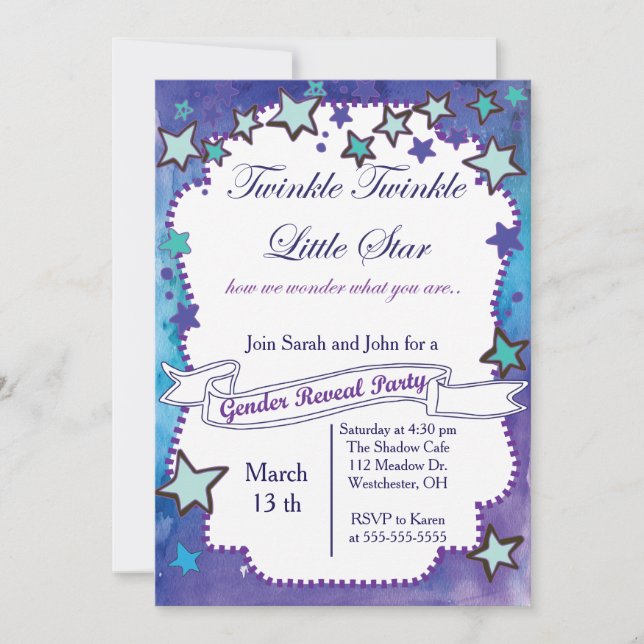 Twinkle Little Star Gender Reveal Invitation (Front)