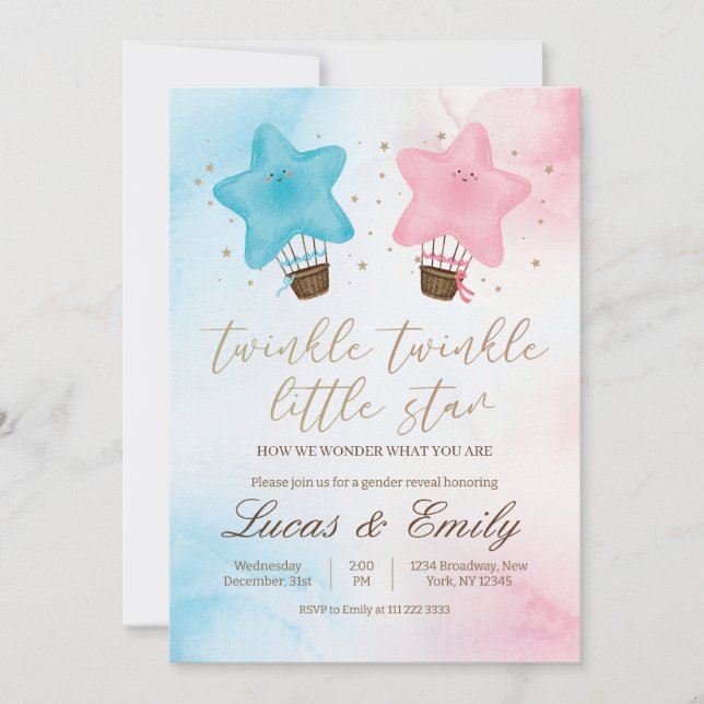 Twinkle Little Star Gender Reveal Invitation (Front)