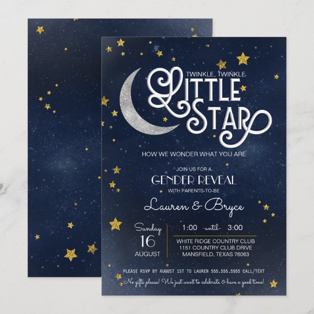 Twinkle Little Star Gender Reveal Party Invitation (Front/Back)