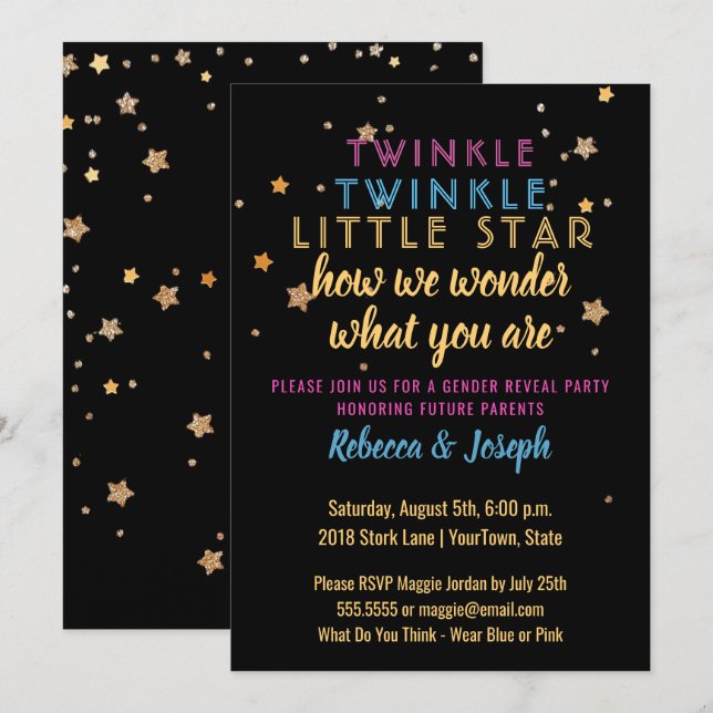 Twinkle Little Star Gender Reveal Party Invitation (Front/Back)