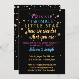 Twinkle Little Star Gender Reveal Party Invitation
