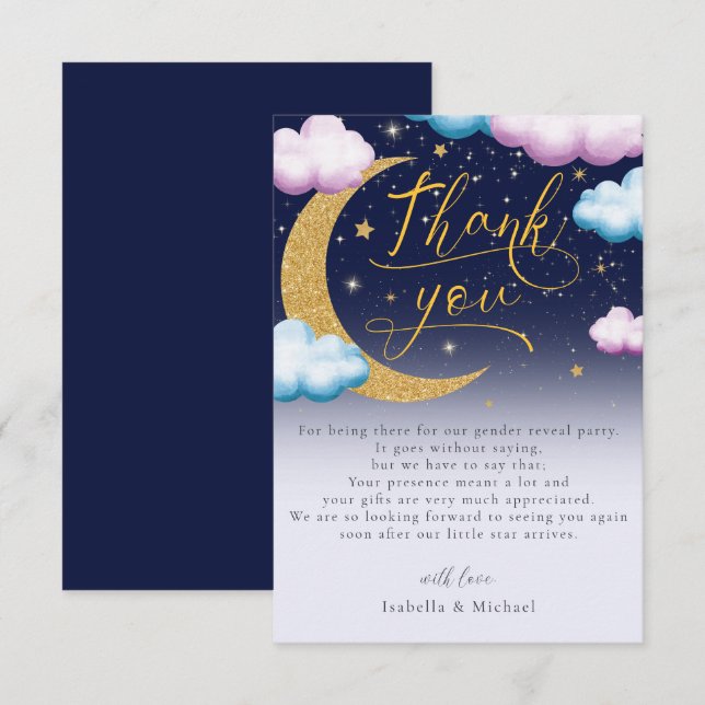 Twinkle Little Star Gender Reveal Thank You Card (Front/Back)