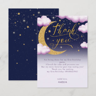 Twinkle Little Star Girl 1st Birthday Thank You Card