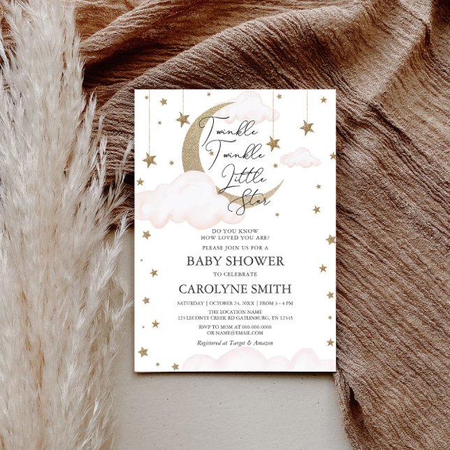 Twinkle Little Star Girl Baby Shower Invitation (Creator Uploaded)