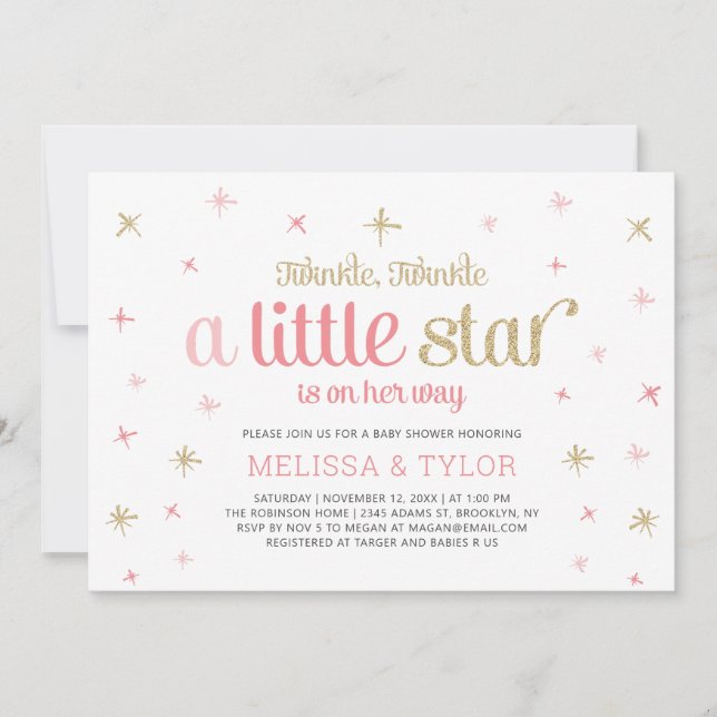Twinkle Little Star Girl Baby Shower, Sprinkle Invitation (Front)