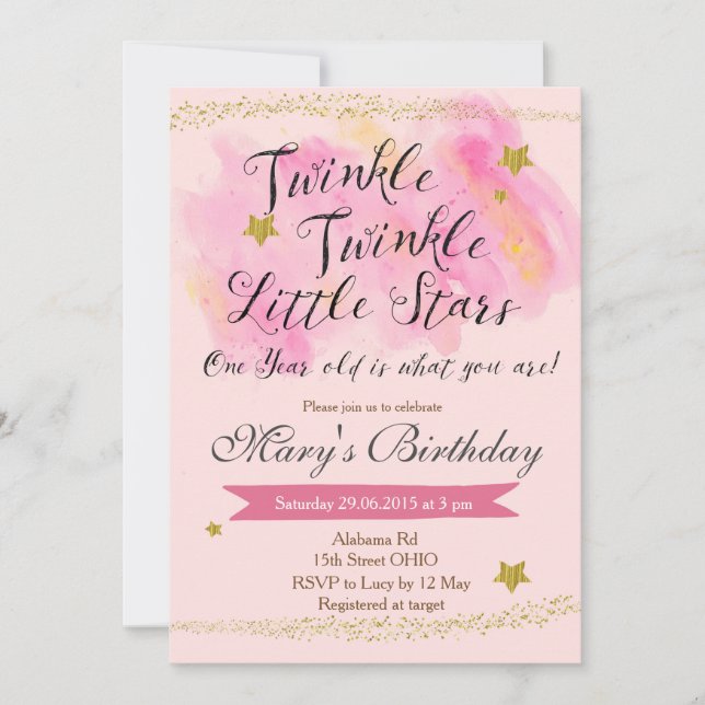 Twinkle Little Star Girl Birthday Invitation (Front)