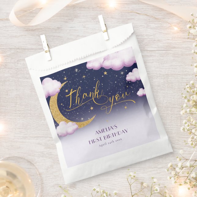 Twinkle Little Star Girl First Birthday Thank You Favour Bags (Clipped)