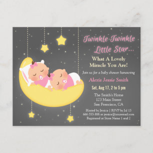 Twinkle Little Star Girl Twins Baby Shower Custom Invitation