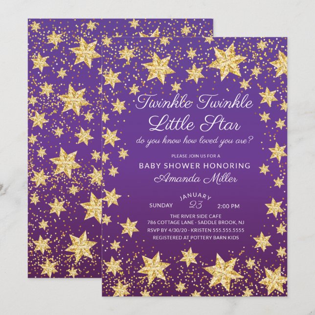 Twinkle Little Star Girls Baby Shower Invitation (Front/Back)
