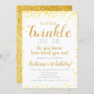 Twinkle Little Star Girls Gold Glitter Birthday Invitation