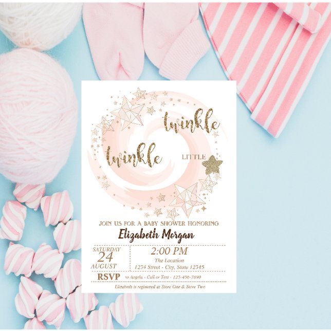 Twinkle Little Star Glitter Baby Shower Invitation (Creator Uploaded)