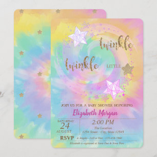 Twinkle Little Star Glitter Tie Dye Baby Shower  Invitation