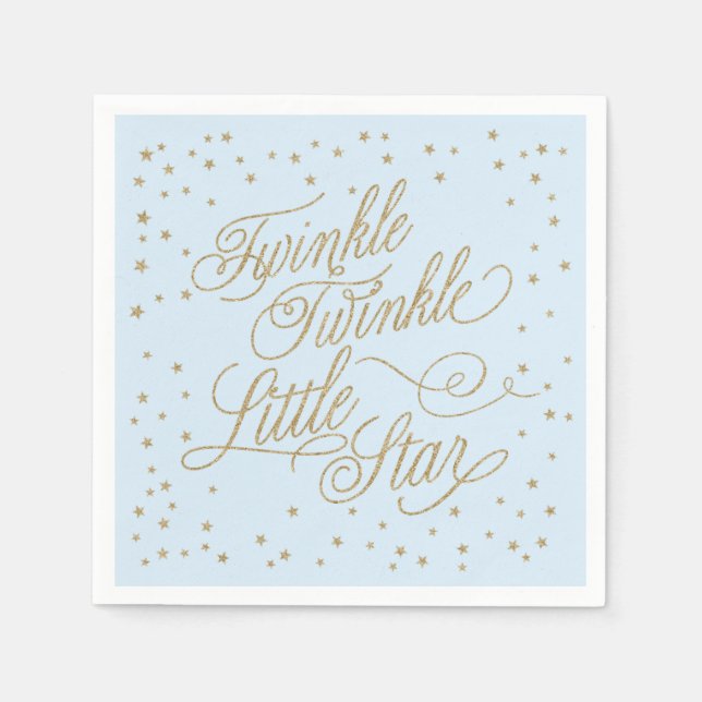 Twinkle Little Star Gold & Blue Baby Shower Napkin (Front)