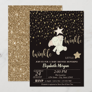 Twinkle Little Star Gold Glitter, Bear Baby Shower Invitation