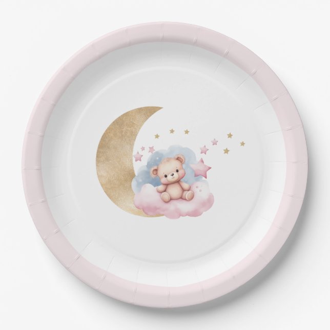 Twinkle Little Star Gold Moon Baby Shower Paper Plate (Front)