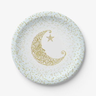 Twinkle Little Star Gold Moon Blue Paper Plate