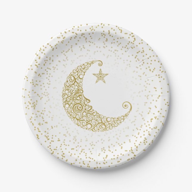 Twinkle Little Star Gold Moon White Paper Plate (Front)