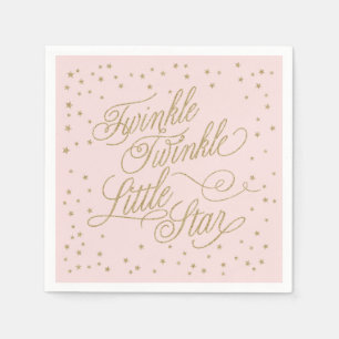 Twinkle Little Star Gold & Pink Girl Baby Shower Napkin