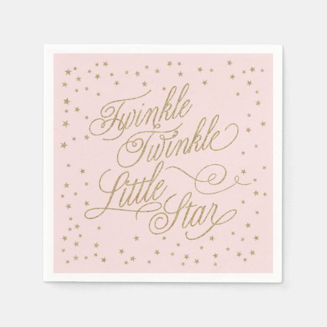 Twinkle Little Star Gold & Pink Girl Baby Shower Napkin (Front)