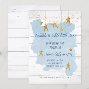 Twinkle Little Star Gold Wood Boy Baby Shower Invitation