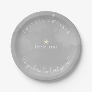 Twinkle Little Star Gray Baby Shower Paper Plate