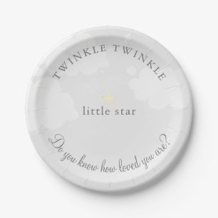 Twinkle Little Star Gray Baby Shower Paper Plate