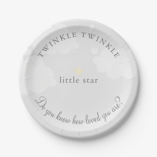 Twinkle Little Star Gray Baby Shower Paper Plate (Front)