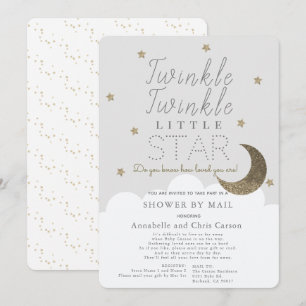 Twinkle Little Star Grey Baby Shower by Mail Invitation
