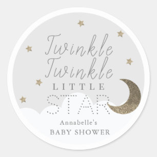Twinkle Little Star Grey Baby Shower Classic Round Sticker