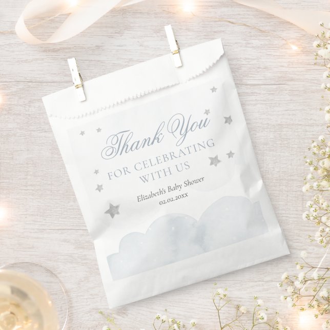 Twinkle Little Star Grey Blue Baby Shower Favour Bags (Clipped)